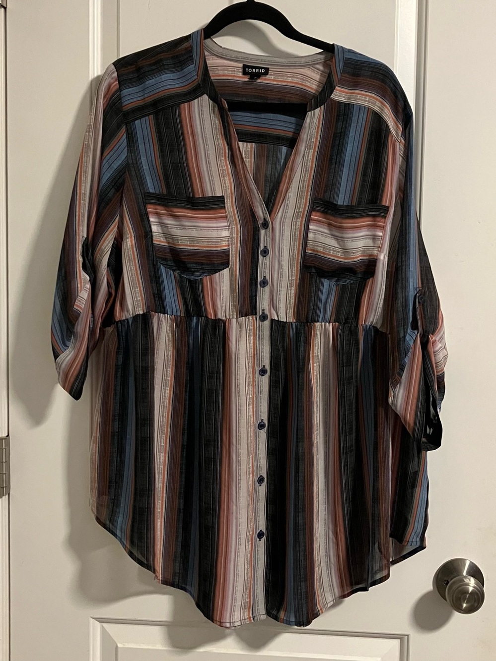 🖤👚👔Torrid Emma Babydoll Tunic - Chiffon Striped Black Size 2👔👚🖤